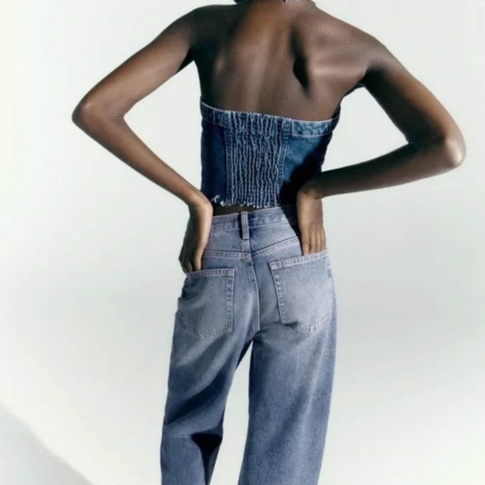 ZARA Corset Style Denim Top Size L - Picture 7 of 13